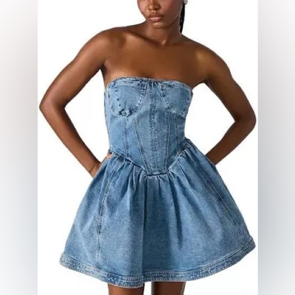 Steve Madden Rina Strapless Blue Denim Corset Dress